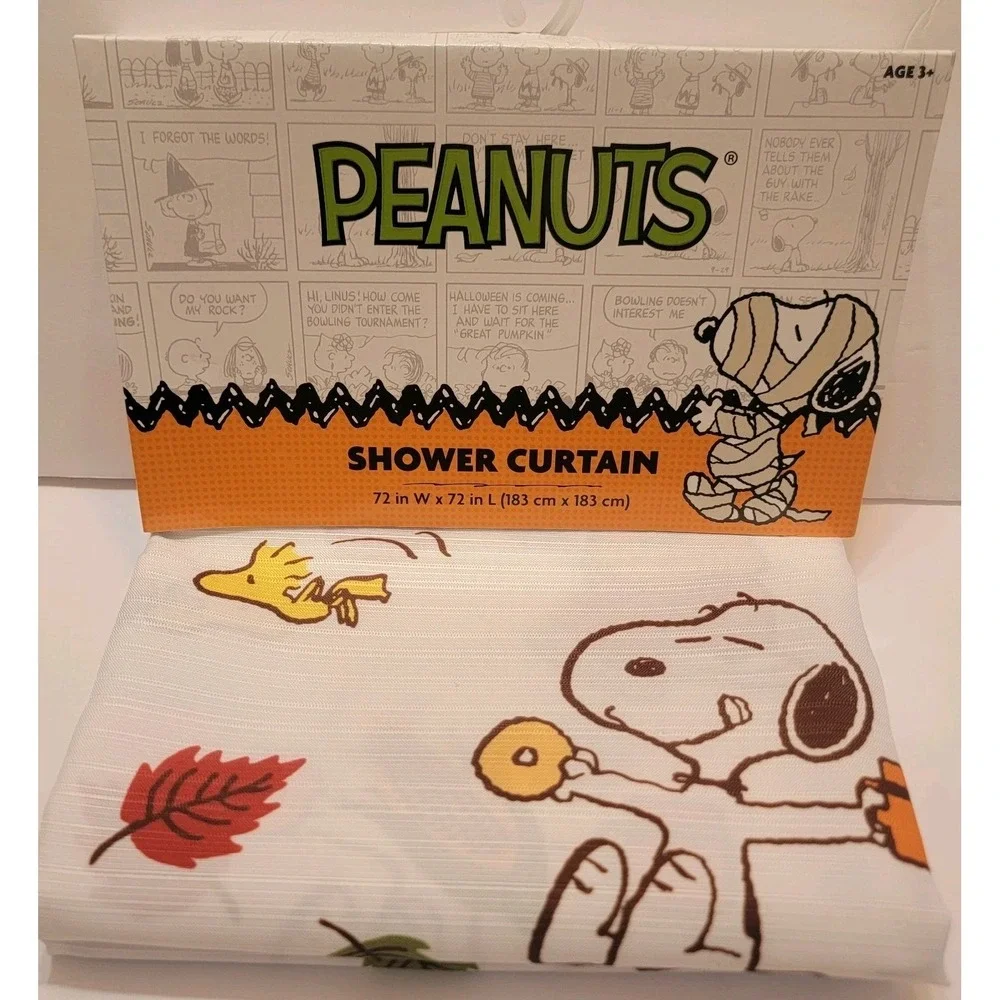 Peanuts Woodstock Fall Shower Curtain 72x72 Autumn Leaves Snoopy Bathroom Decor